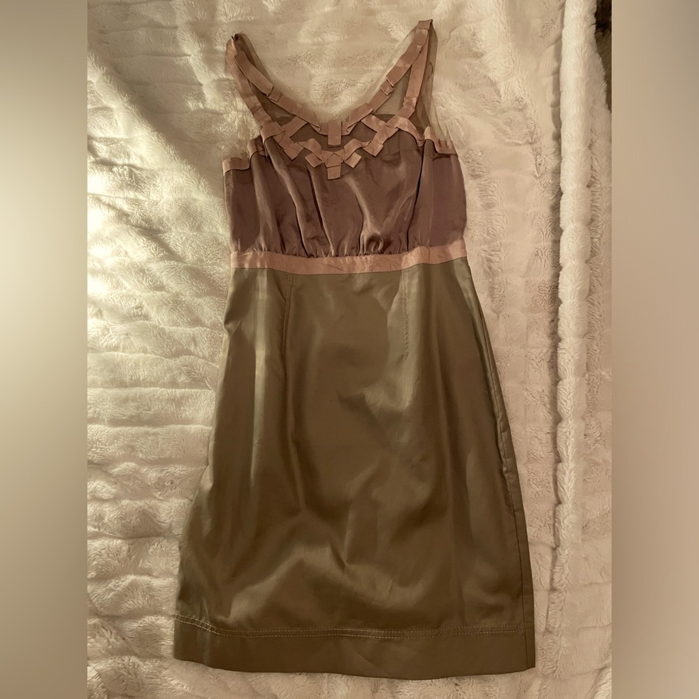 LOFT gold dress with ribbon detail